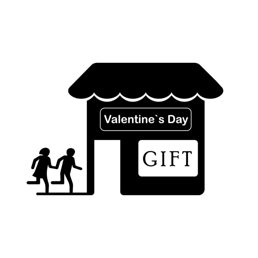 silhouetten van mensen en stel, winkel, Valentijn winkelen, winkelcentrum, uitverkoop, paar en geliefden geschenk vector