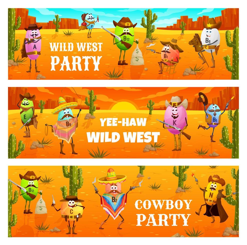 wild west cowboy partij, western vitamine cowboys vector