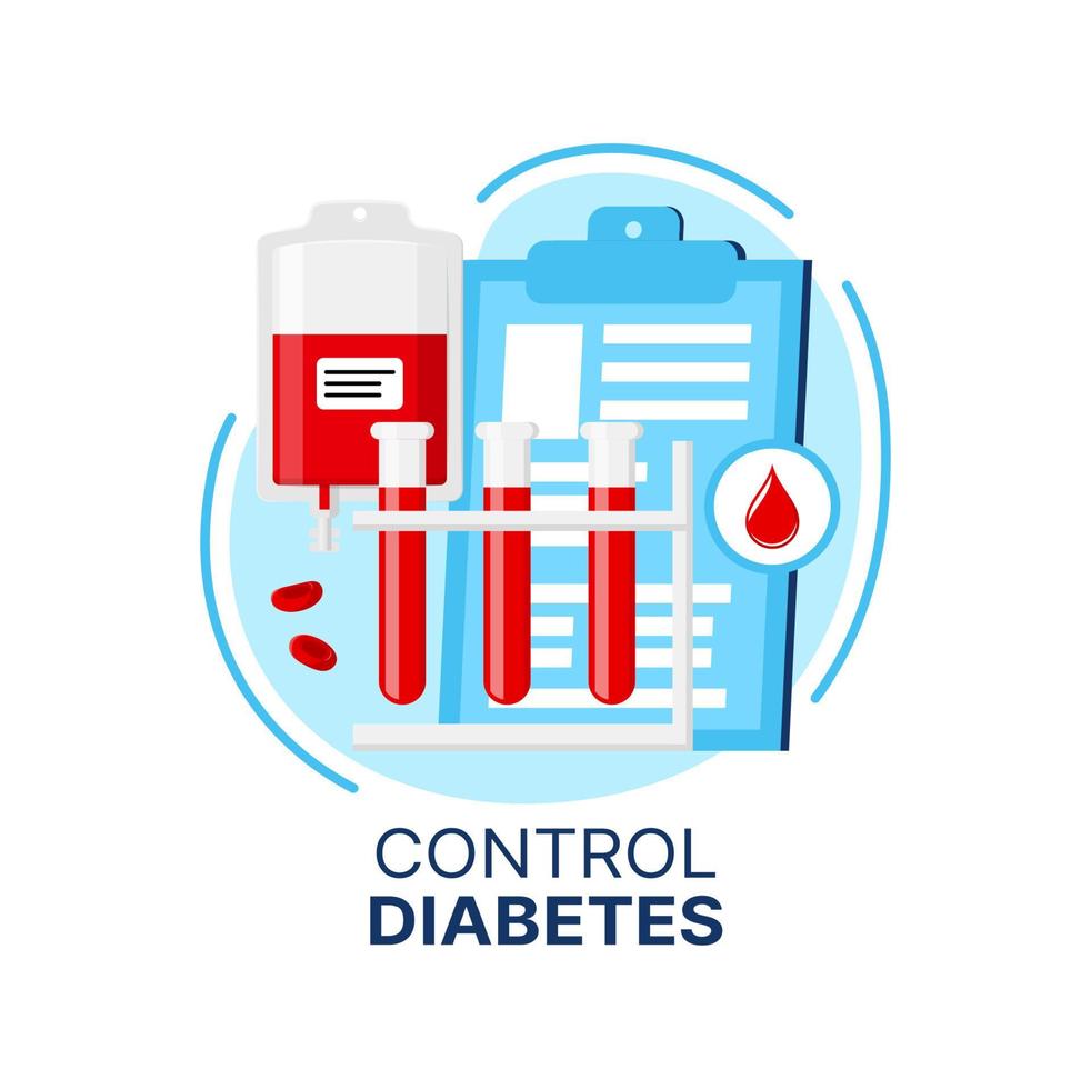 diabetes controle icoon, glucose test en bloed laten vallen vector