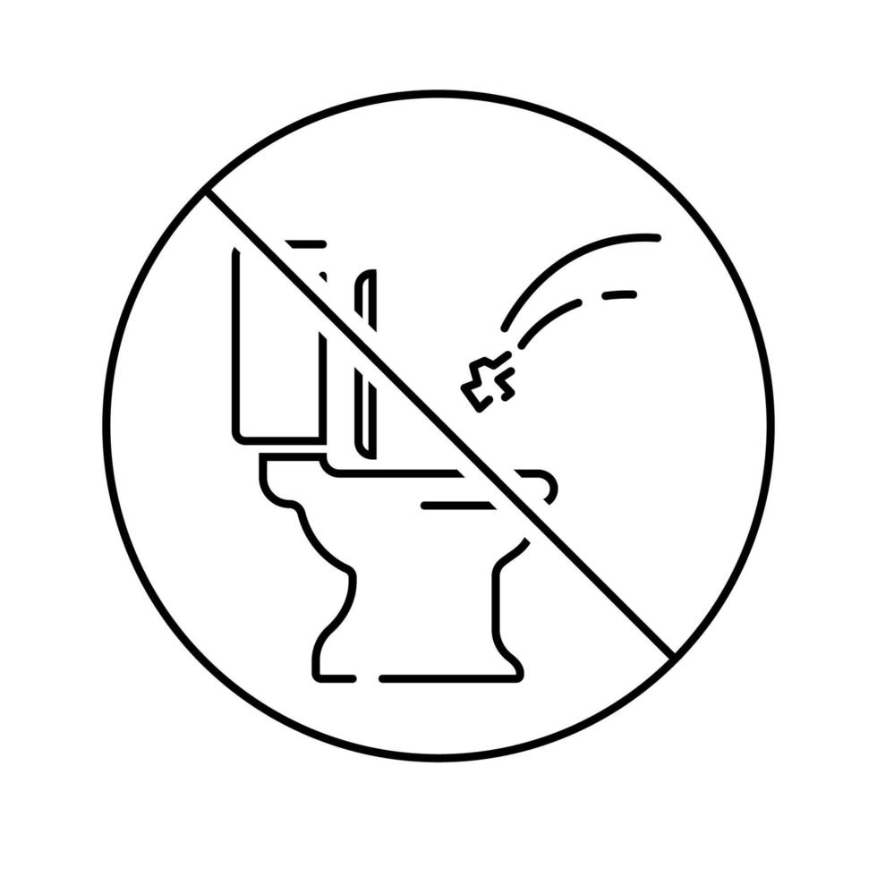 Doen niet doorspoelen lijn icoon. vector illustratie van toilet verbod. zwart schets pictogram voor toilet waarschuwing