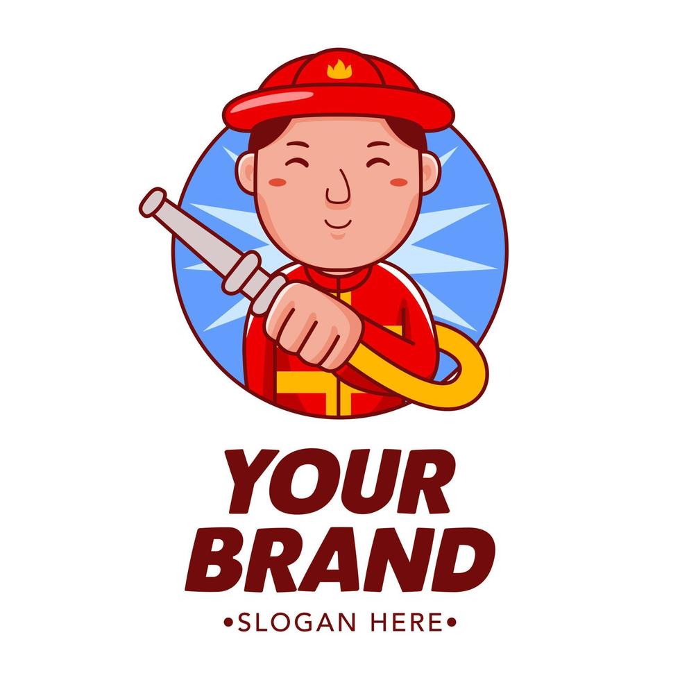 brandweerman tekenfilm karakter logo vector sjabloon