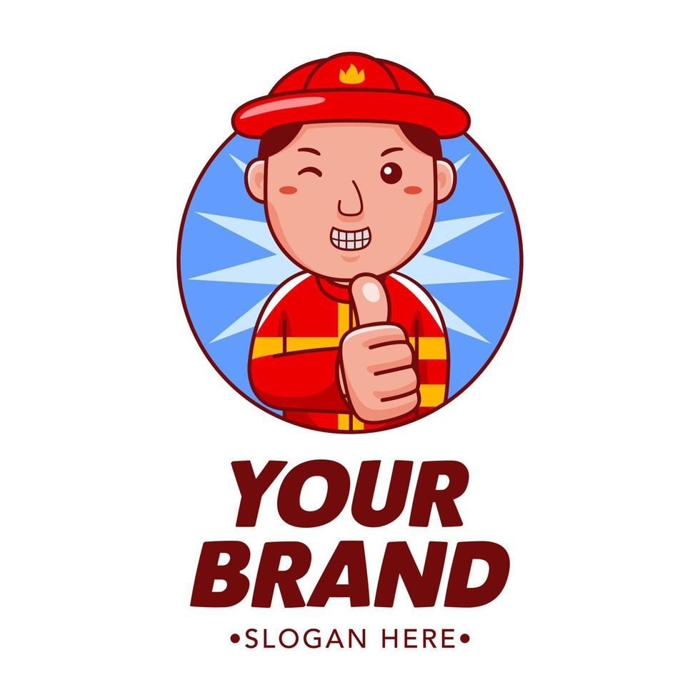 brandweerman tekenfilm karakter logo vector sjabloon