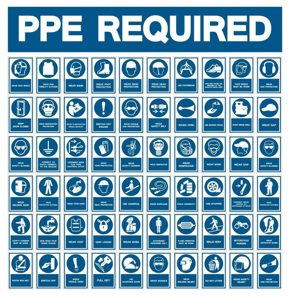 vereiste persoonlijke beschermingsmiddelen pbm-symbool veiligheidspictogram vector