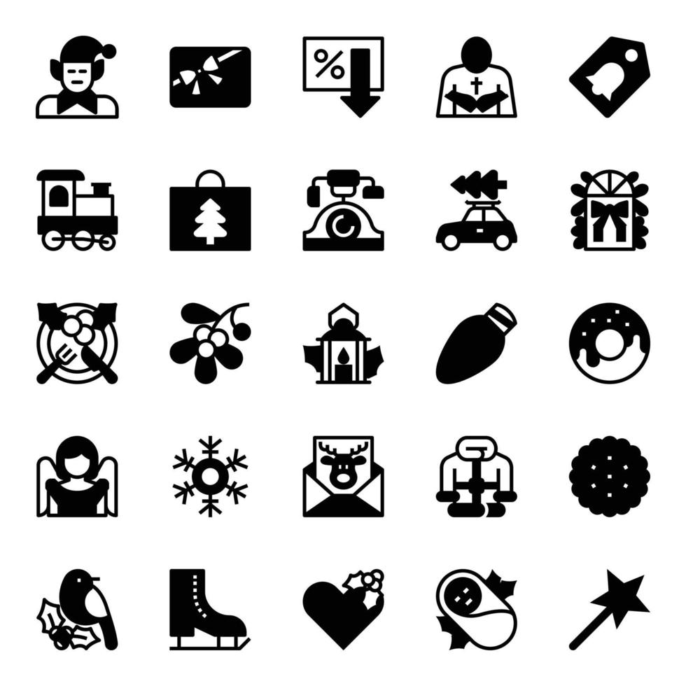 glyph pictogrammen voor vrolijk kerstmis. vector