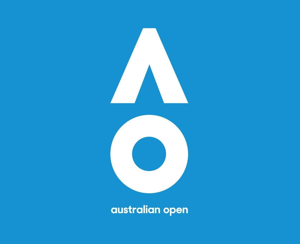 Australisch Open logo symbool met naam wit toernooi tennis de kampioenschappen ontwerp vector abstract illustratie met blauw achtergrond