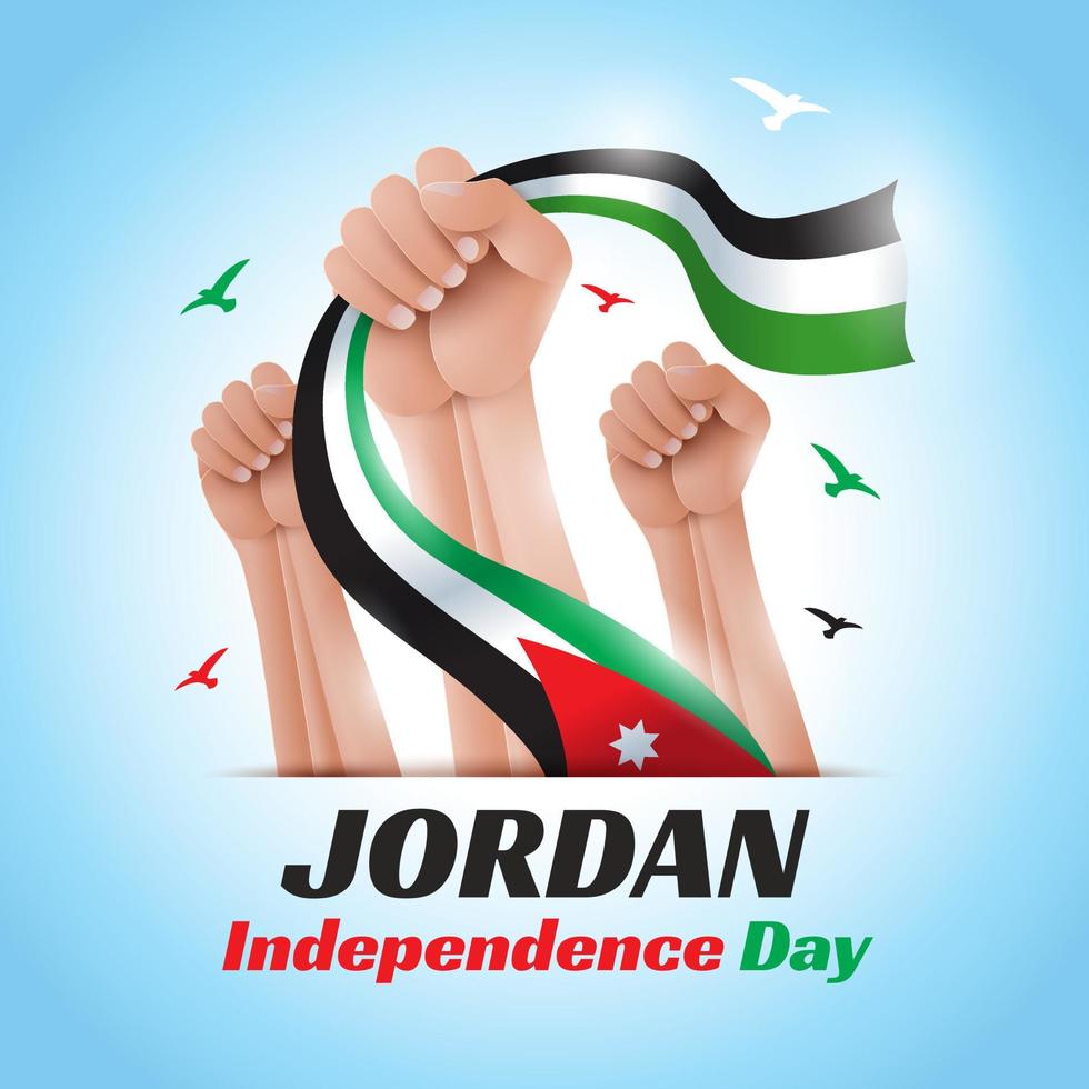 Jordanië onafhankelijkheid dag achtergrond ontwerp met hand- Holding vlag illustratie vector