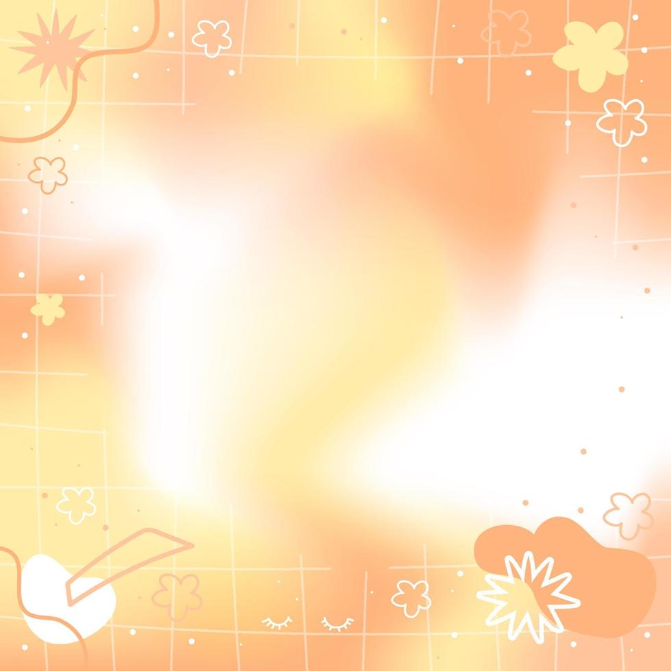 pastel geel oranje wazig maas helling abstract plein banier achtergrond met kopiëren ruimte en hand getekend kawaii y2k elementen - glad en afgeronde lijn doodles vector