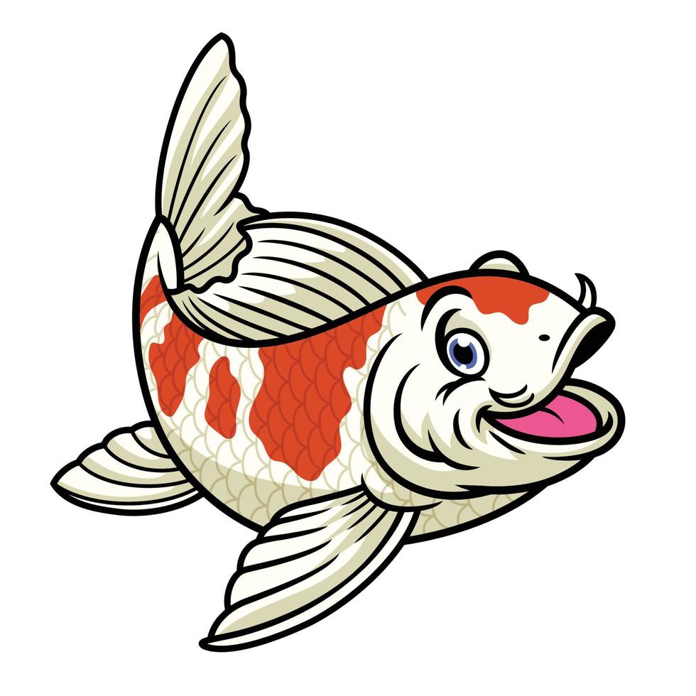 tekenfilm karakter van schattig rood en wit koi vis vector