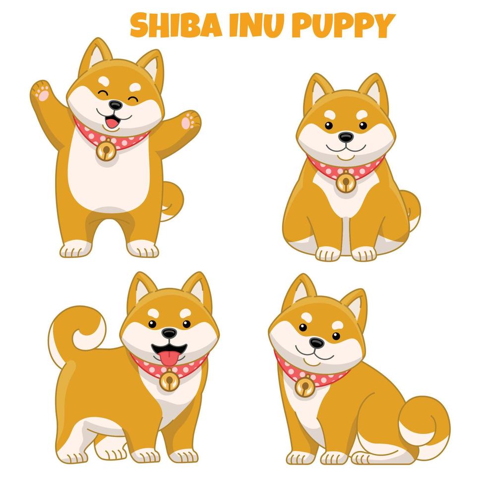 reeks van schattig shiba inu puppy hond vector