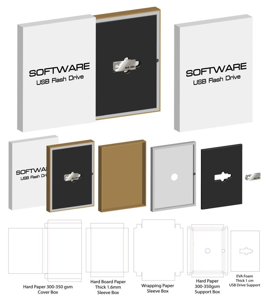 stijve doos voor flash drive verpakking gestanst mockup vector