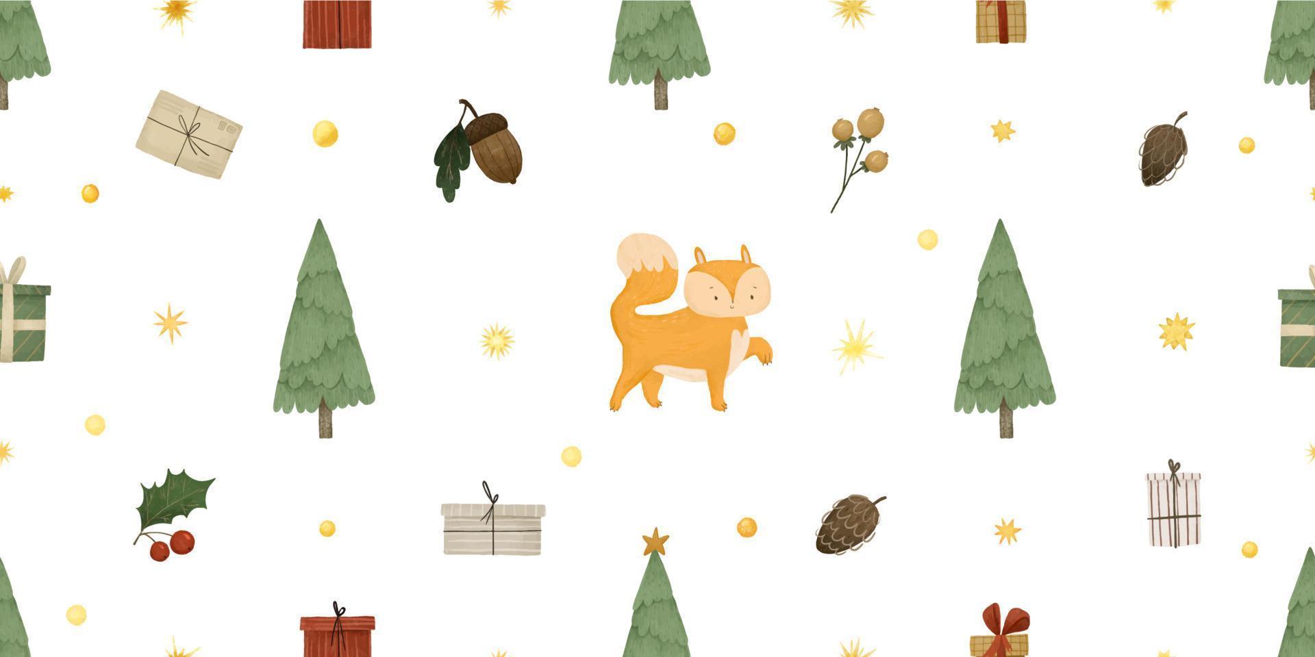 schattig kinderachtig nieuw jaar en Kerstmis eindeloos patroon, hand- geschilderd illustratie vector