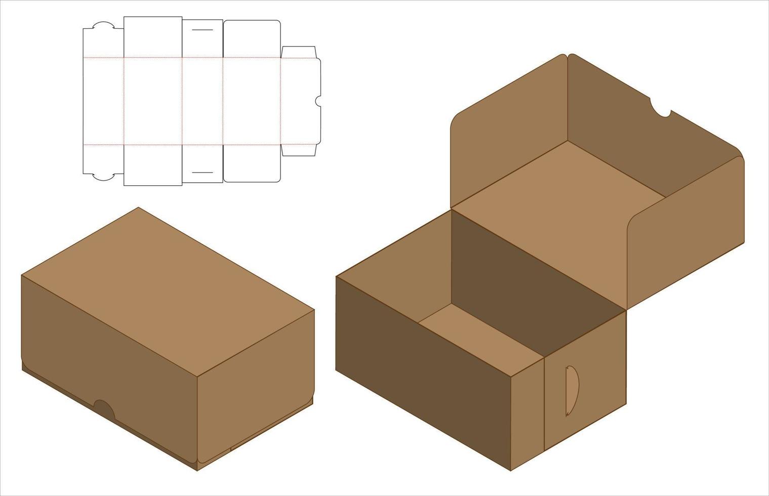 doos verpakking gestanst sjabloonontwerp. 3D-model vector