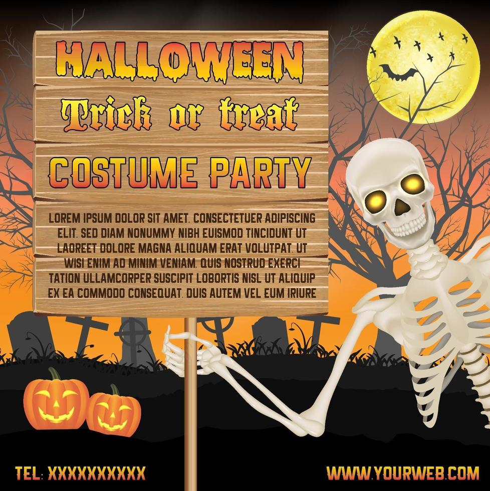 halloween-promotiebanner met skelet op kerkhofaffiche vector