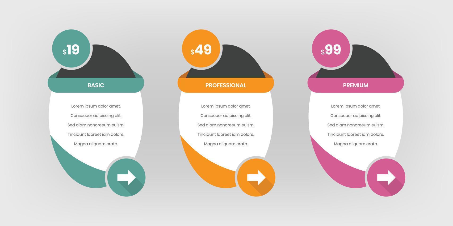 prijs vergelijking bedrijf infographic tafel ontwerp met ovaal vormen vector