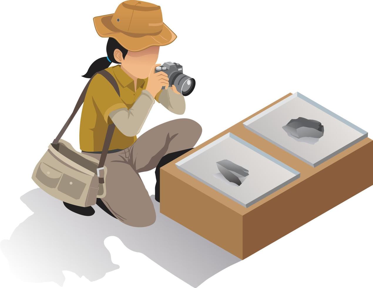 illustratie van archeoloog fotograferen artefact vector