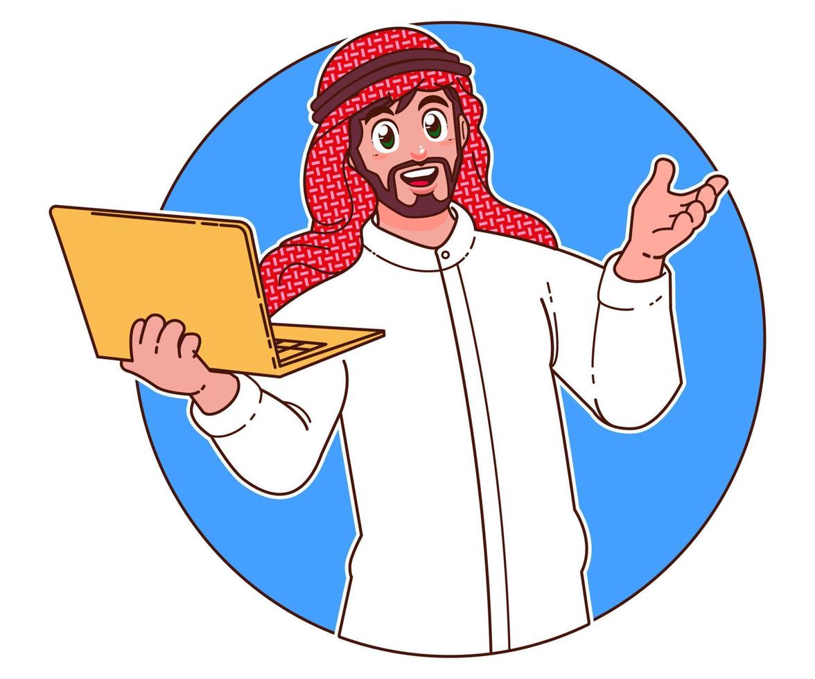 saudi Arabië zakenman draag- laptop vector