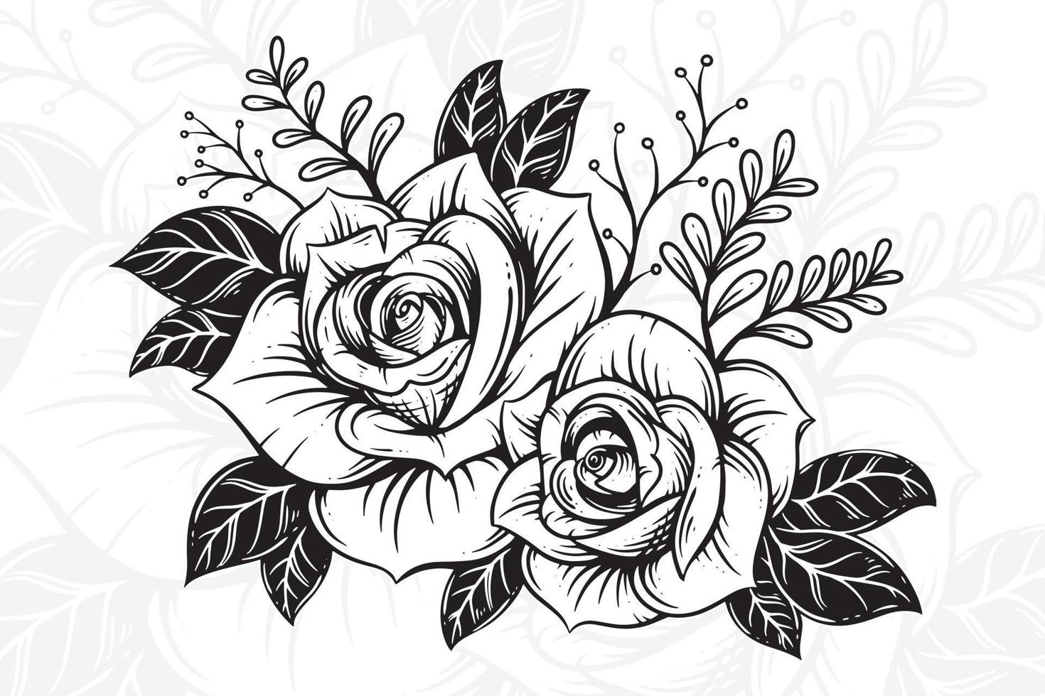 wijnoogst mooi bloemen roos elementen bloemen boeket stam voor tatoeëren hand- getrokken stijl vector
