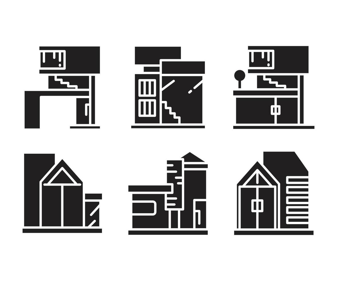 huis gebouw pictogram reeks vector illustratie