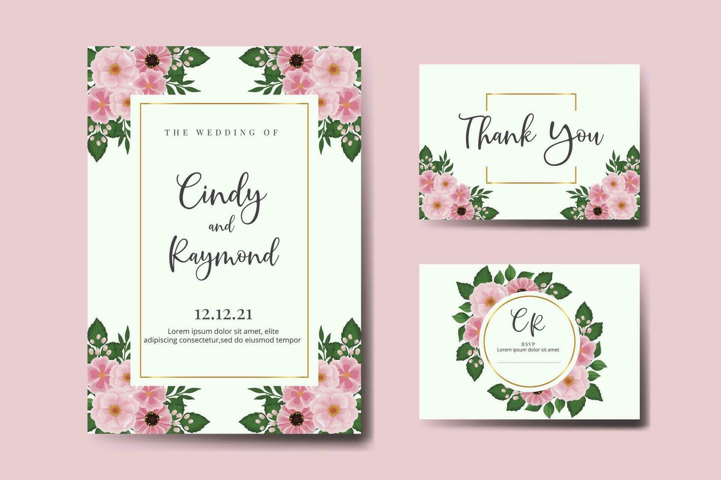 bruiloft uitnodiging kader set, bloemen waterverf digitaal hand- getrokken roze bloem ontwerp uitnodiging kaart sjabloon vector