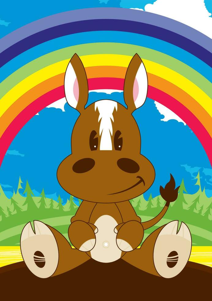 schattig tekenfilm paard met regenboog boerenerf dier illustratie vector