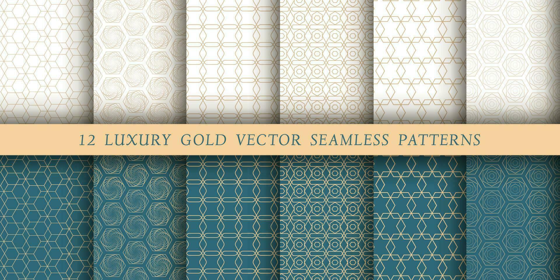 set van 12 luxe vector naadloze patronen. geometrische patronen op een witte en smaragdgroene achtergrond. moderne illustraties voor wallpapers, flyers, covers, banners, minimalistische ornamenten, achtergronden.