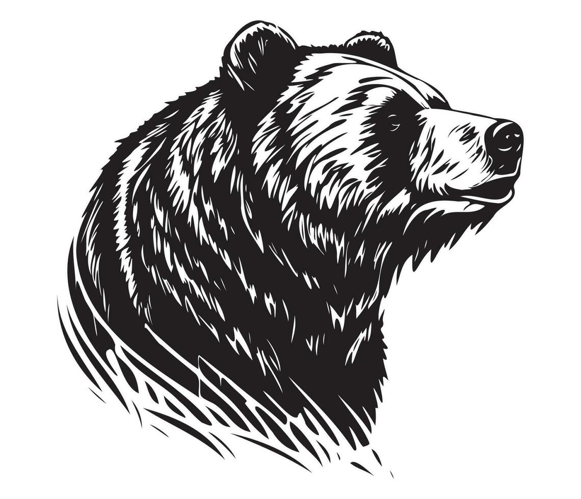 grizzly beer gezicht, silhouetten grizzly beer gezicht, zwart en wit grizzly beer vector
