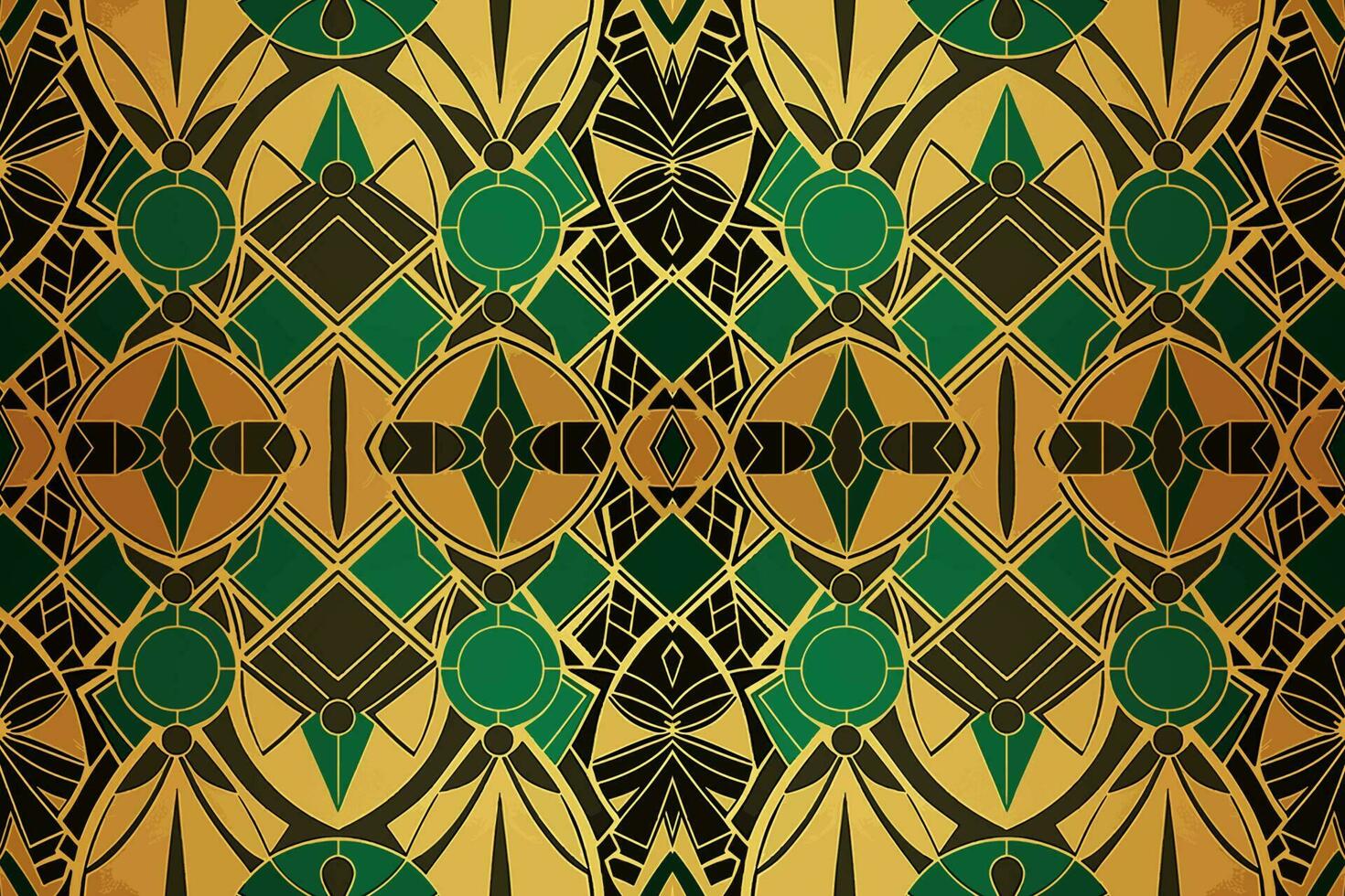 Egyptische patroon goud en groen achtergrond. abstract traditioneel volk oude antiek tribal etnisch grafisch lijn. overladen elegant luxe wijnoogst retro stijl. structuur textiel kleding stof etnisch Egypte patroon vector