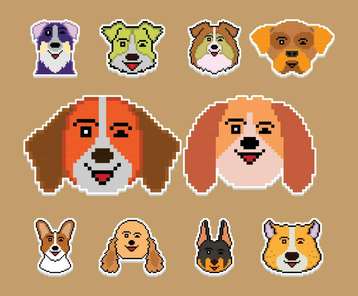 de hond pixel sticker emoji emoticon verzameling vector