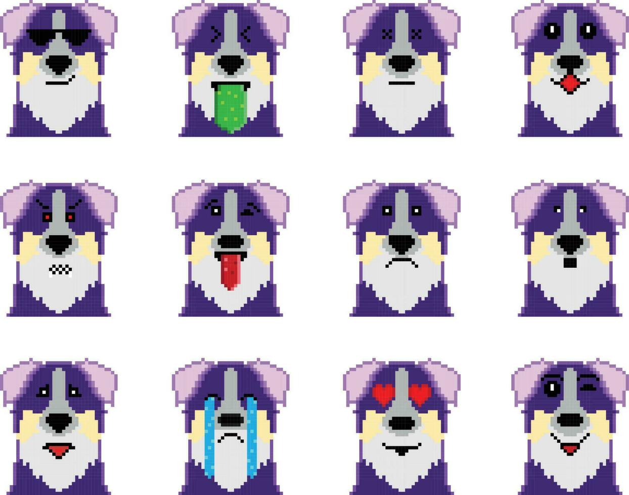 de hond pixel emoji emoticon verzameling vector