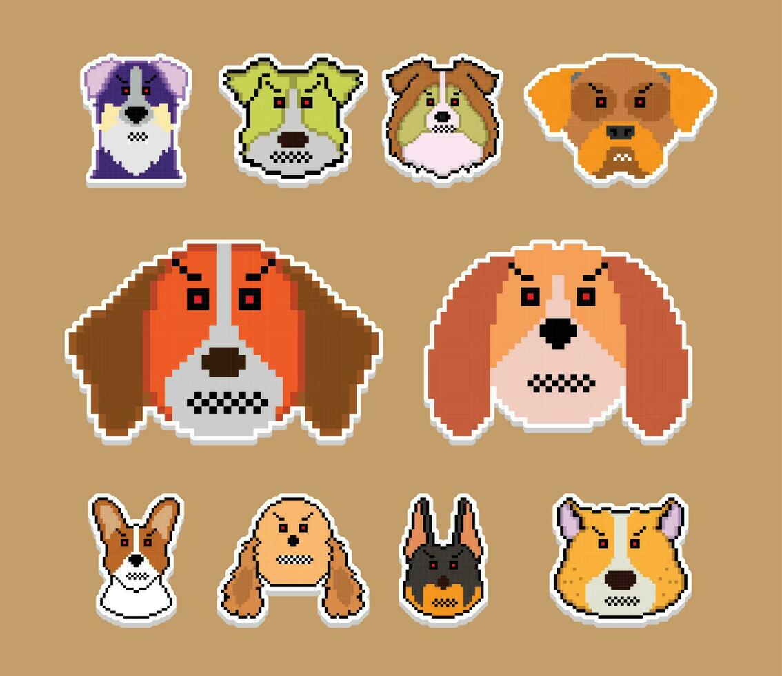 de hond pixel sticker emoji emoticon verzameling vector