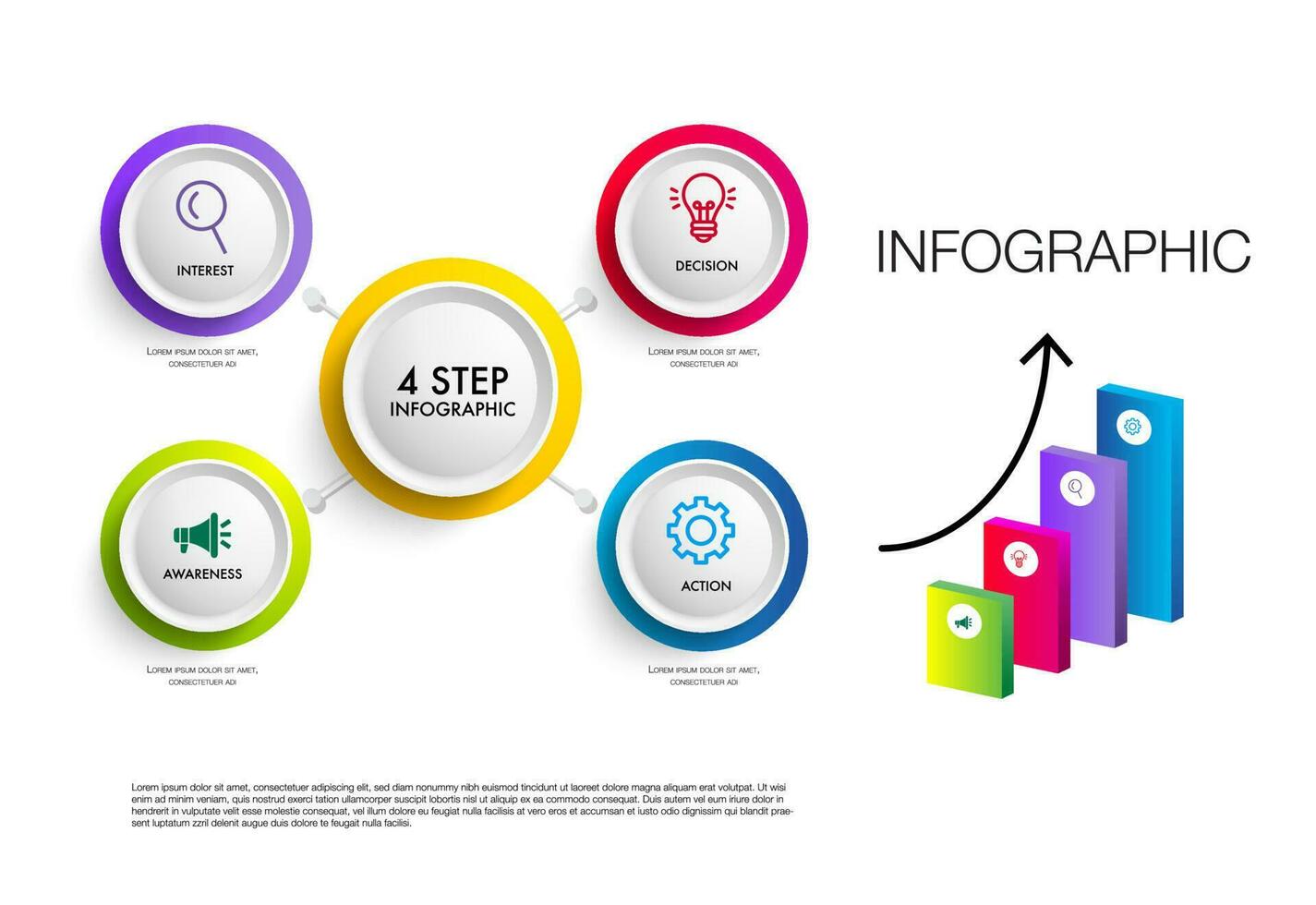 4 stap infographic sjabloon cirkel en bar tabel vector