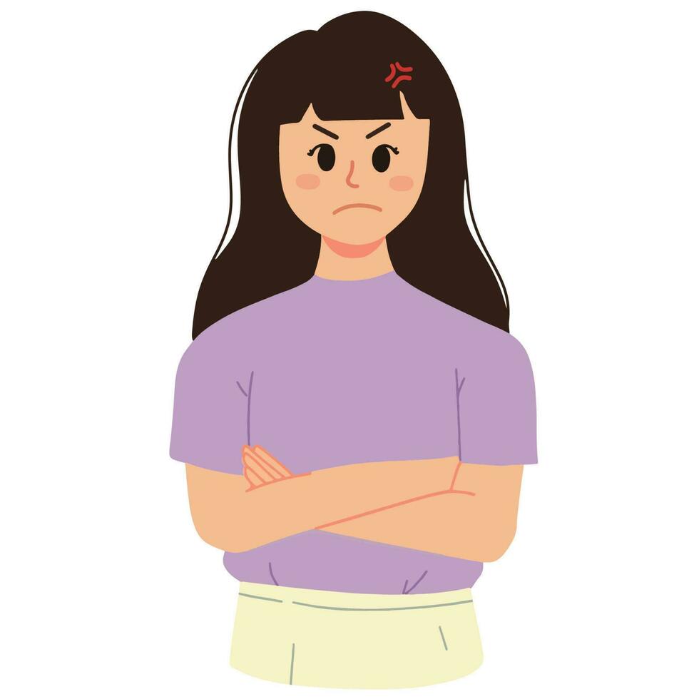 een portret van boos vrouw met kruispunt hand- en boos gebaar illustratie vector