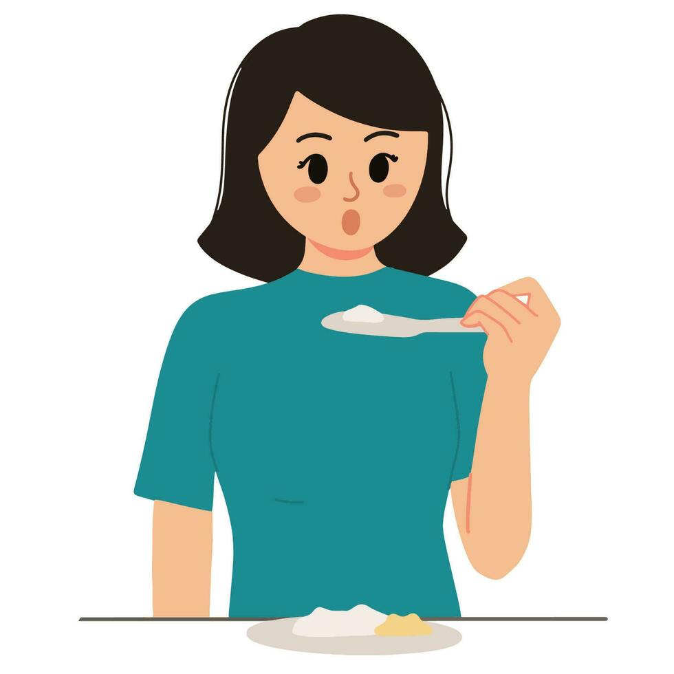 een portret van een vrouw aan het eten met een lepel illustratie vector