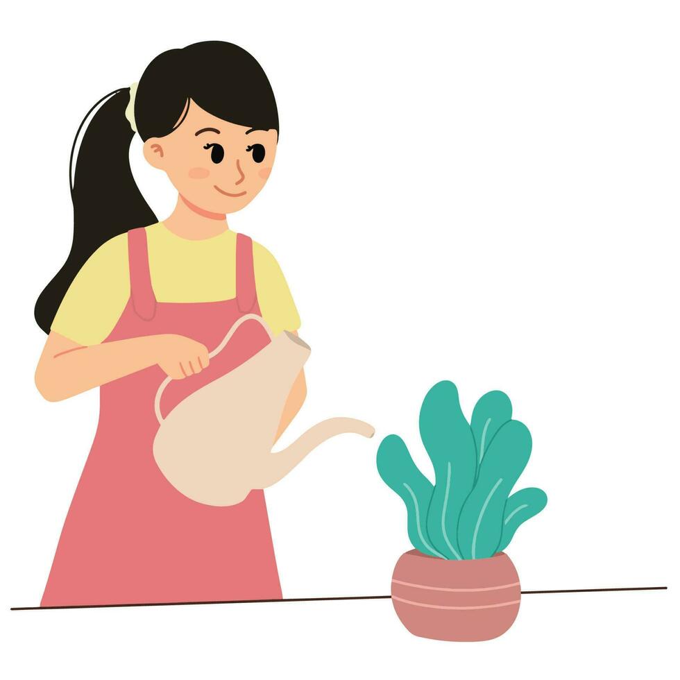 tuinieren vrouw gieter huis planten concept illustratie vector