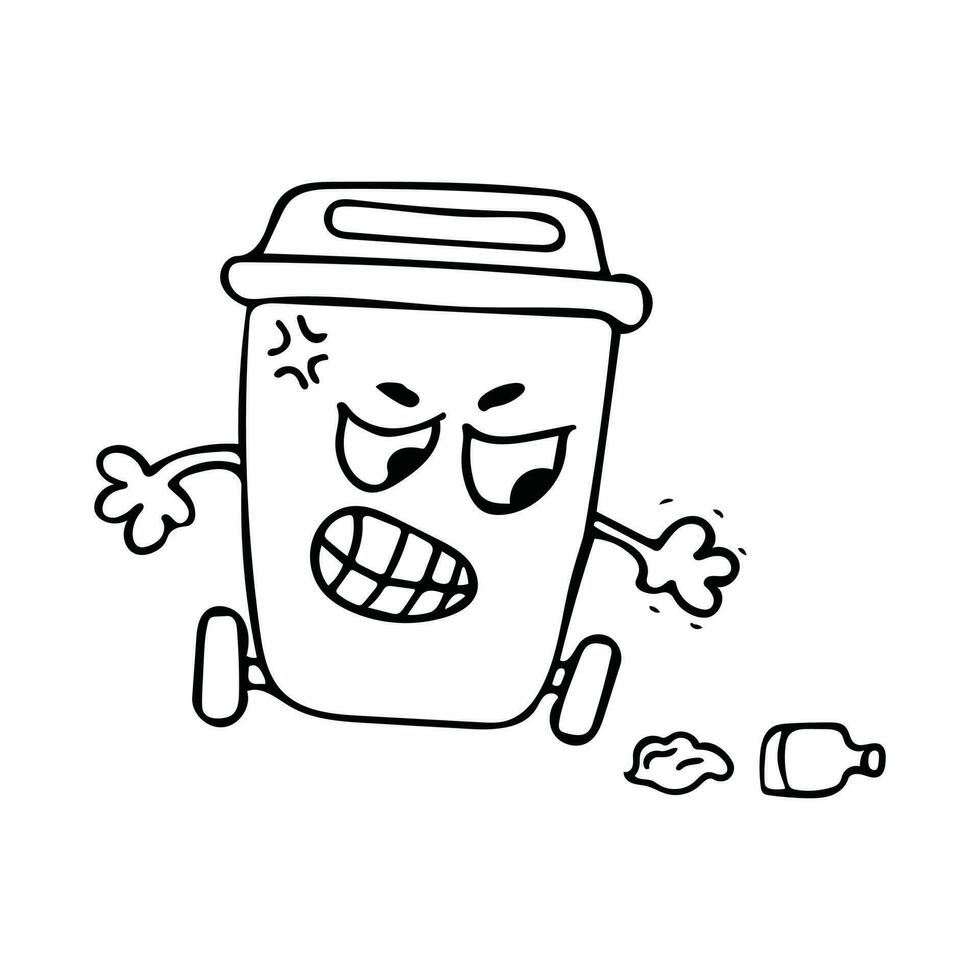 hand- getrokken boos recycle bak tekenfilm mascotte karakter vector illustratie kleur kinderen tekenfilm grappig recycle bak geïsoleerd Aan wit achtergrond clip art