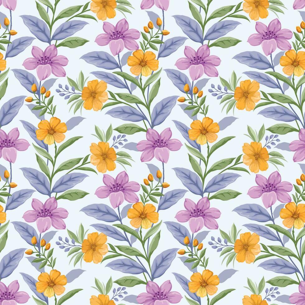 bloeiend Purper en geel kleur bloemen naadloos patroon. vector