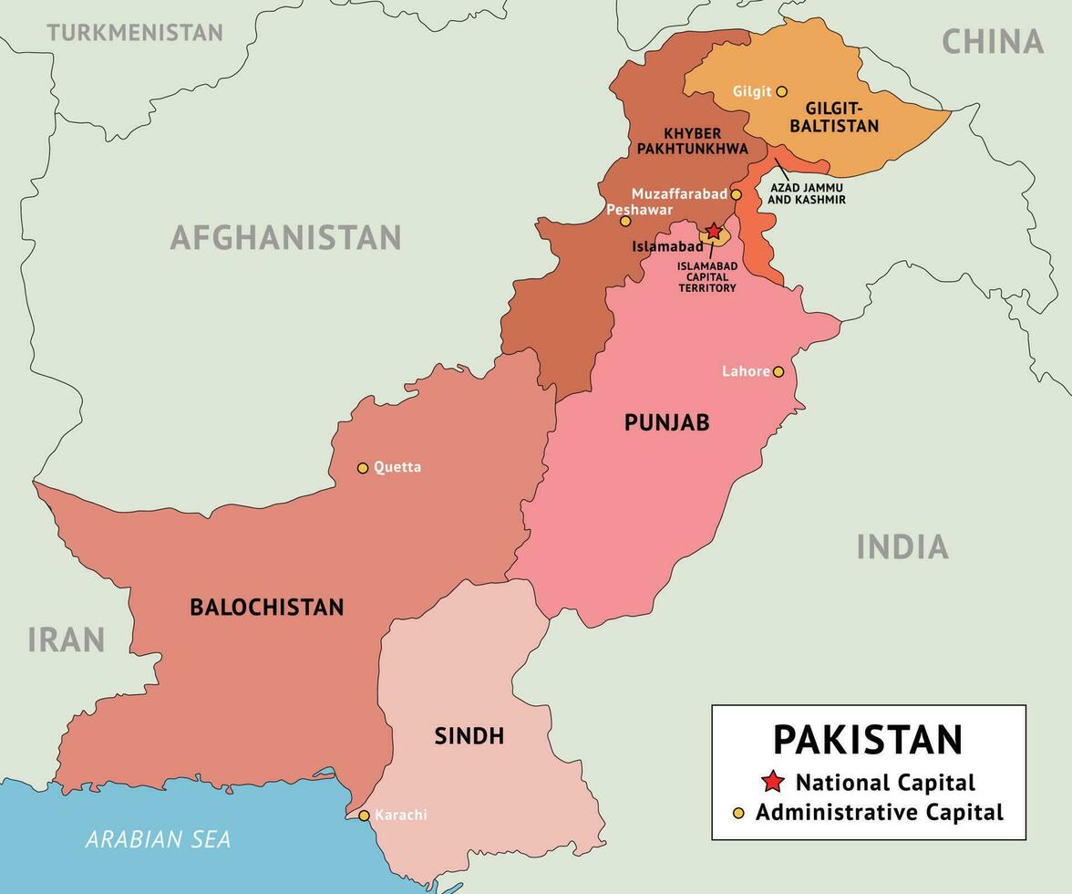 kleurrijk land kaart Pakistan vector