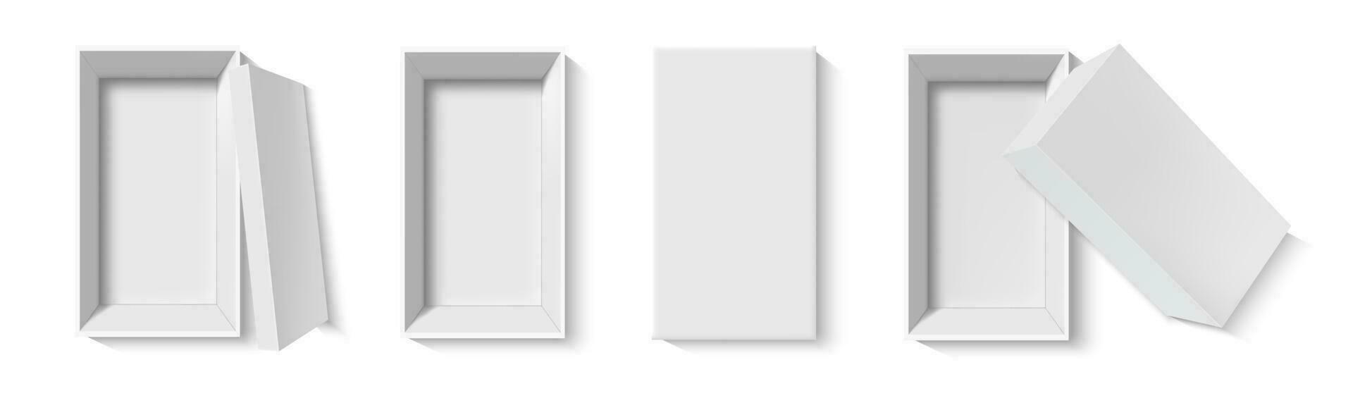 wit karton pakket doos sjabloon. realistisch leeg doos mockup voor Product verpakking geïsoleerd Aan wit achtergrond. vector illustratie