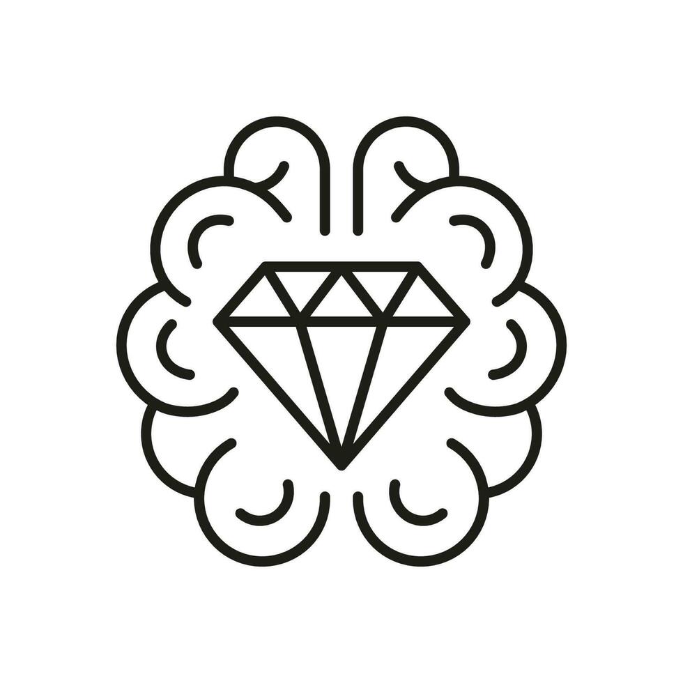 menselijk hersenen met diamant zwart lijn icoon. briljant genie lineair pictogram. creatief slim idee, sieraden in geest symbool Aan wit achtergrond. bewerkbare hartinfarct. geïsoleerd vector illustratie.