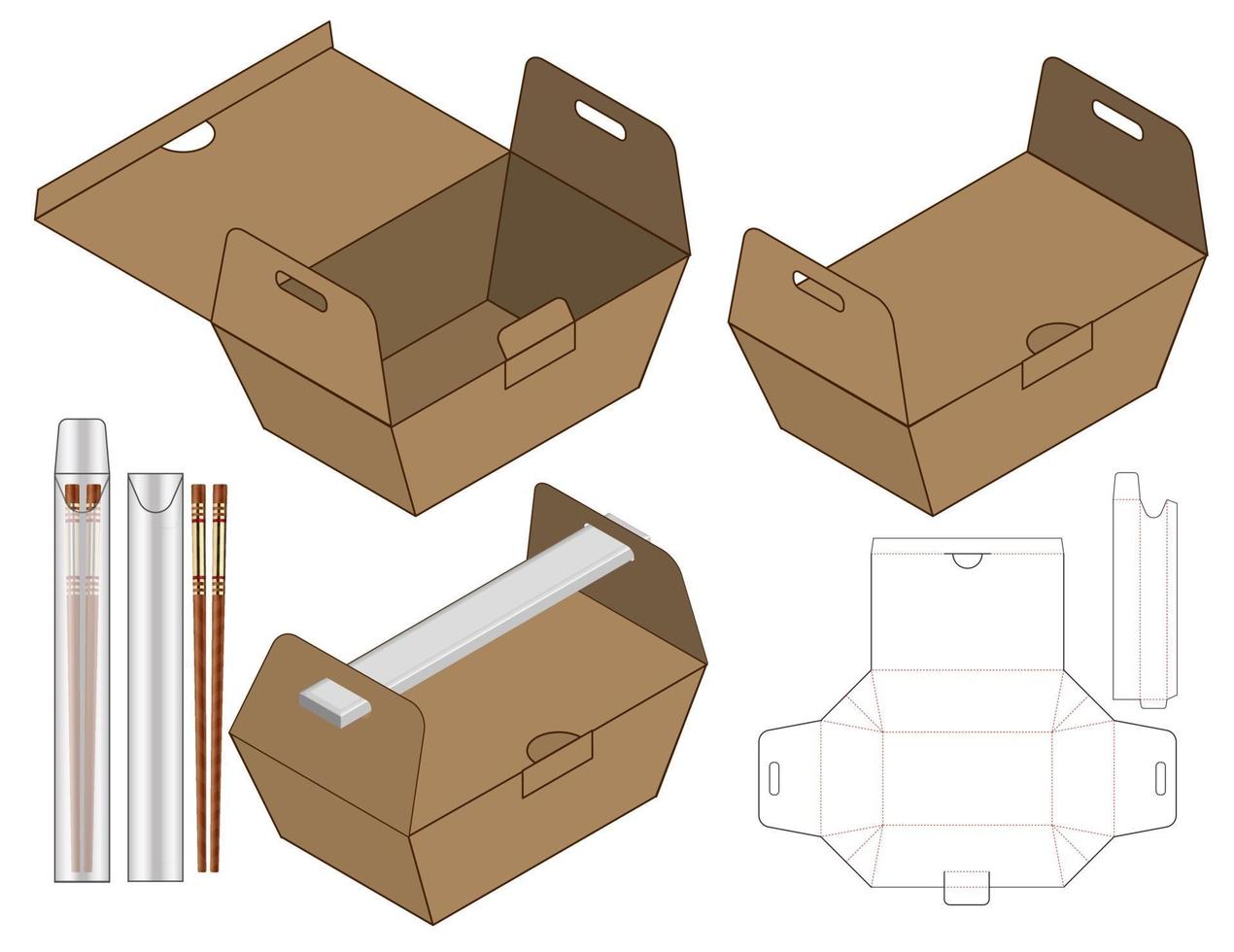 doos verpakking gestanst sjabloonontwerp. 3D-model vector