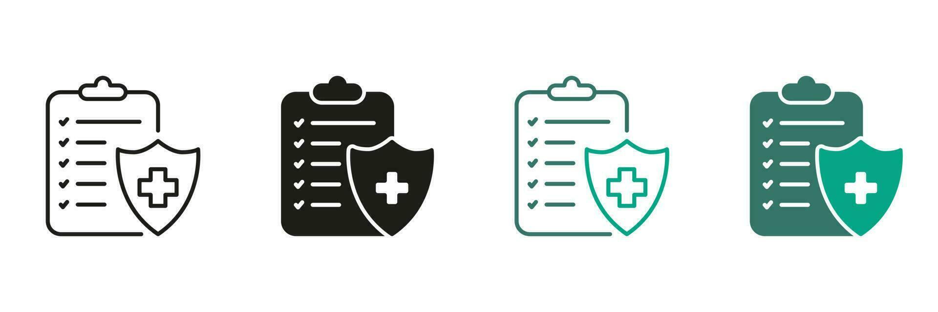 geduldig diagnose verslag doen van pictogram. medisch Vermelding lijn en silhouet icoon set. Gezondheid informatie Aan klembord, diagnostisch document zwart en kleur symbool verzameling. geïsoleerd vector illustratie.