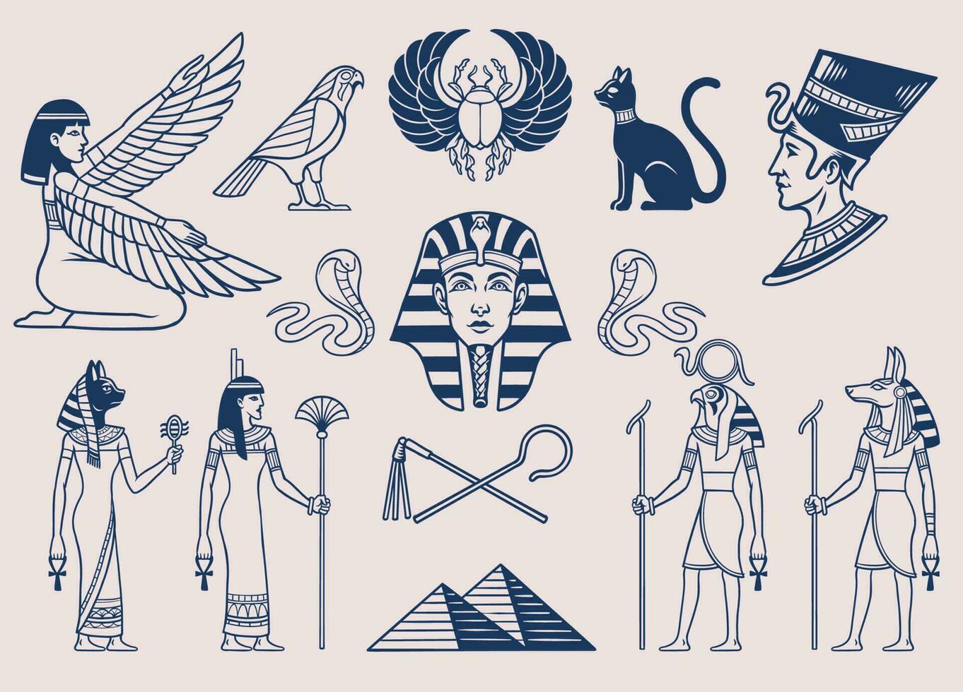 reeks van zwart en wit stijl van oude Egyptische voorwerpen vector
