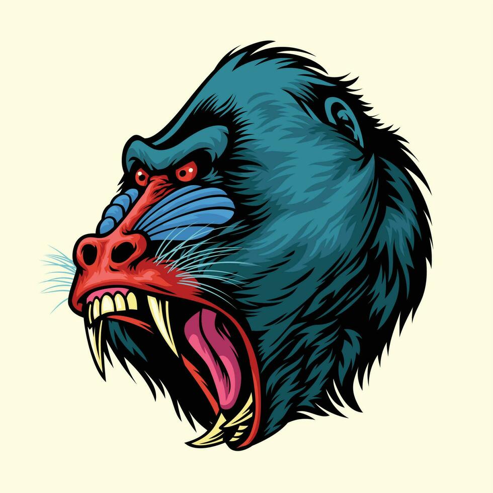 boos hand- getrokken van mandril aap hoofd vector