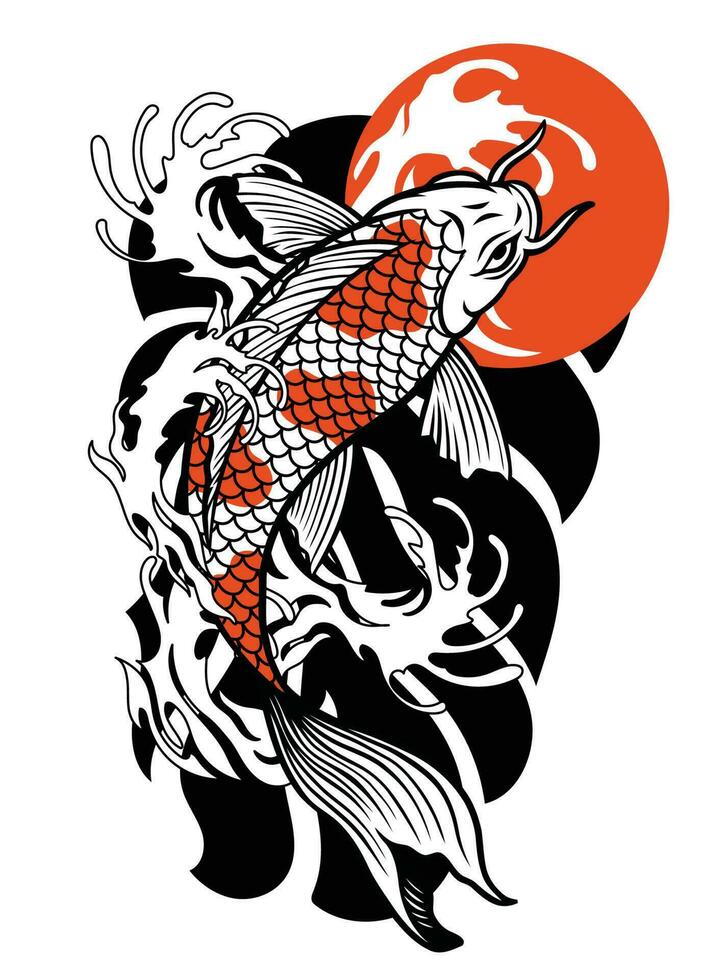 wijnoogst tatoeëren ontwerp van koi vis vector