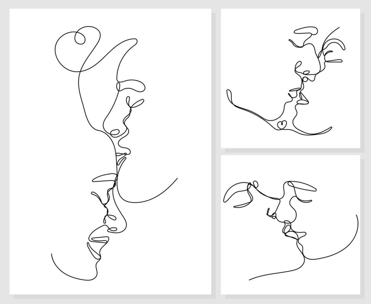doorlopend een lijn tekening van zoenen mannen en vrouw Aan wit achtergrond vector