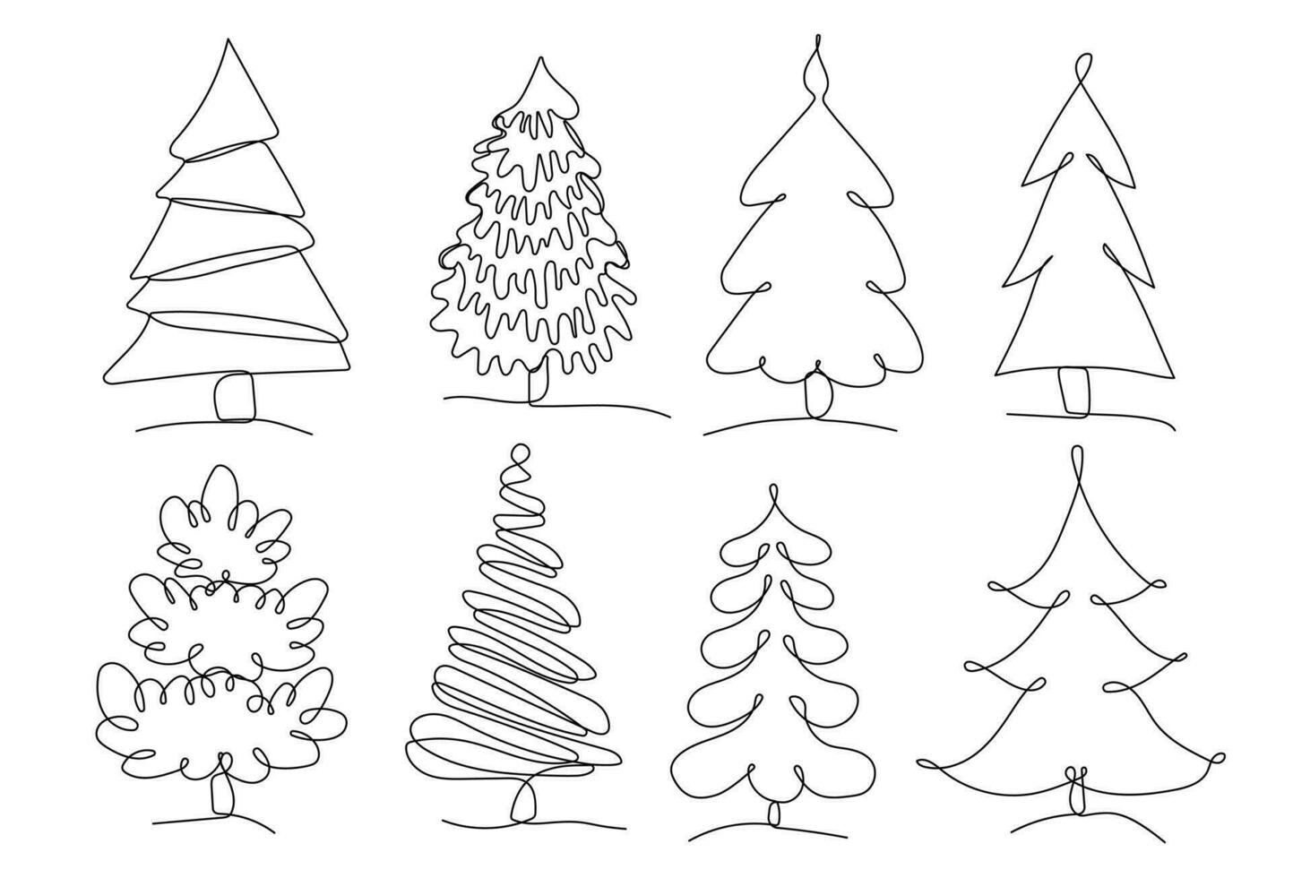 Kerstmis bomen een lijn kunst illustratie vector