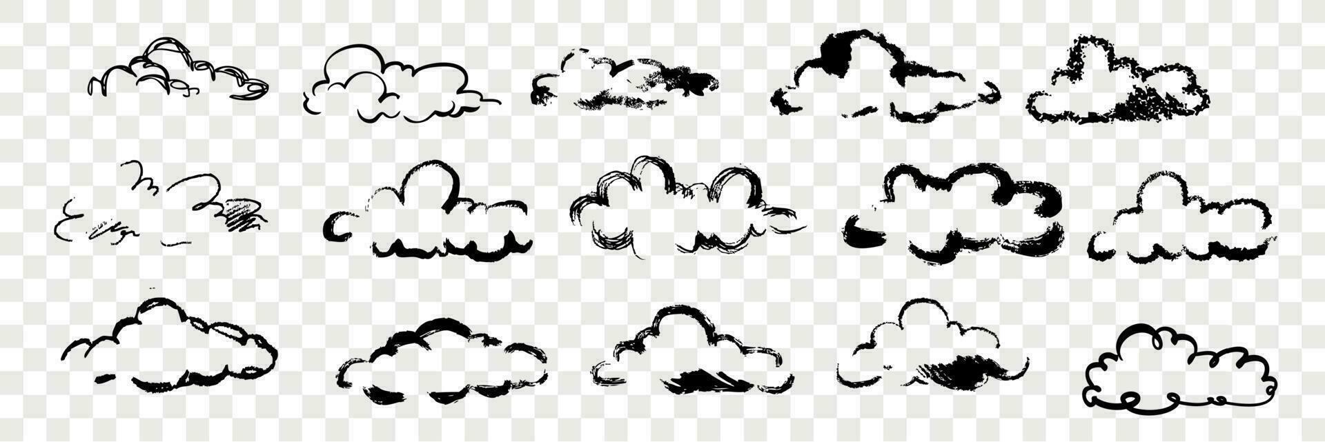 hand- getrokken wolken reeks verzameling vector