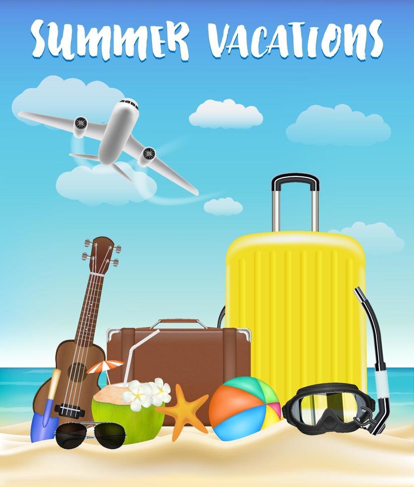 zomervakanties met bagage en strandreisobject vector