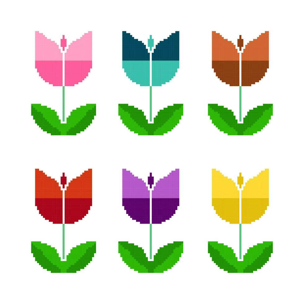 tulp bloem pixel kunst, pixel illustratie van een tulp, pixel kunst bloem vector