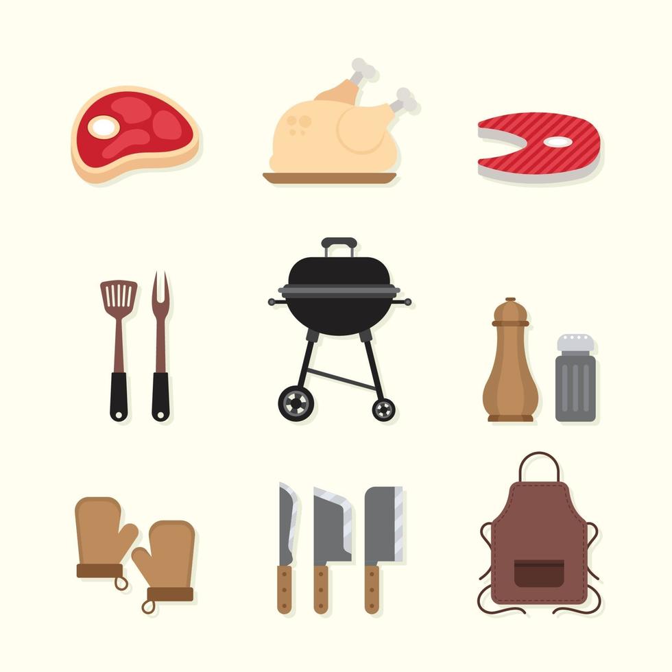 set van BBQ-pictogrammen vector